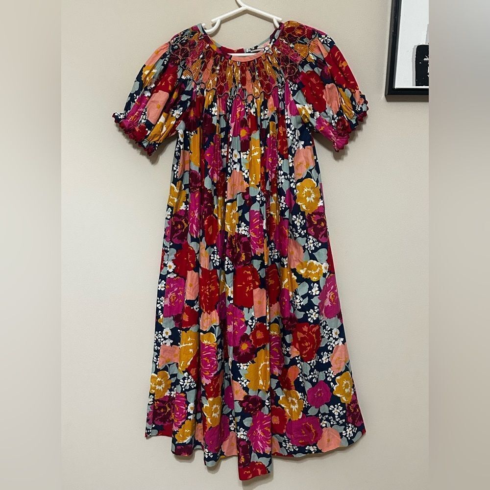 “Banana Split” Floral Smocked Dress  size 8